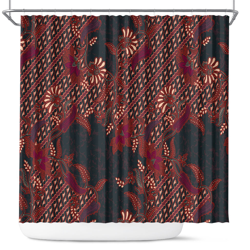 Indonesian Parang Batik Shower Curtain Red Floral Pattern LT05 Red - Polynesian Pride