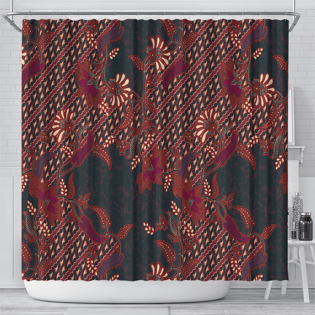 Indonesian Parang Batik Shower Curtain Red Floral Pattern LT05 - Polynesian Pride