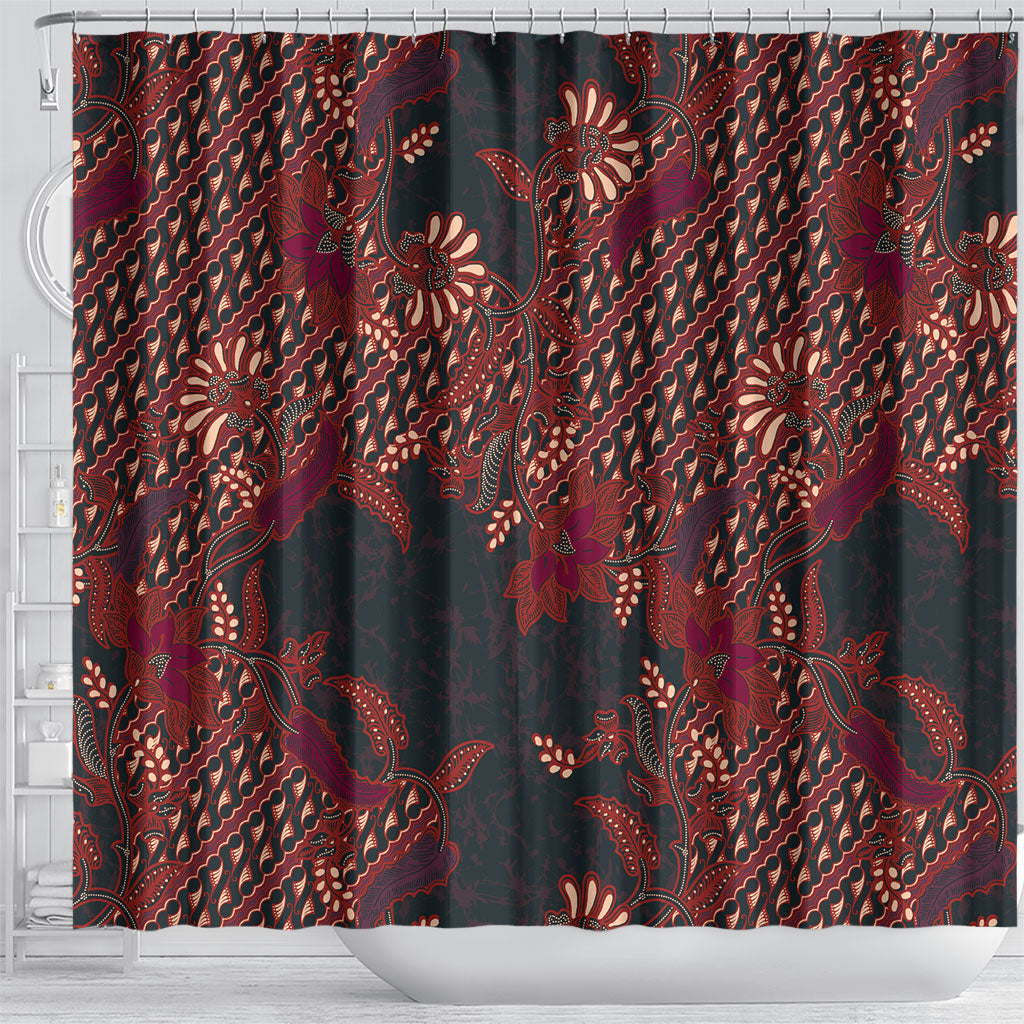 Indonesian Parang Batik Shower Curtain Red Floral Pattern LT05 - Polynesian Pride