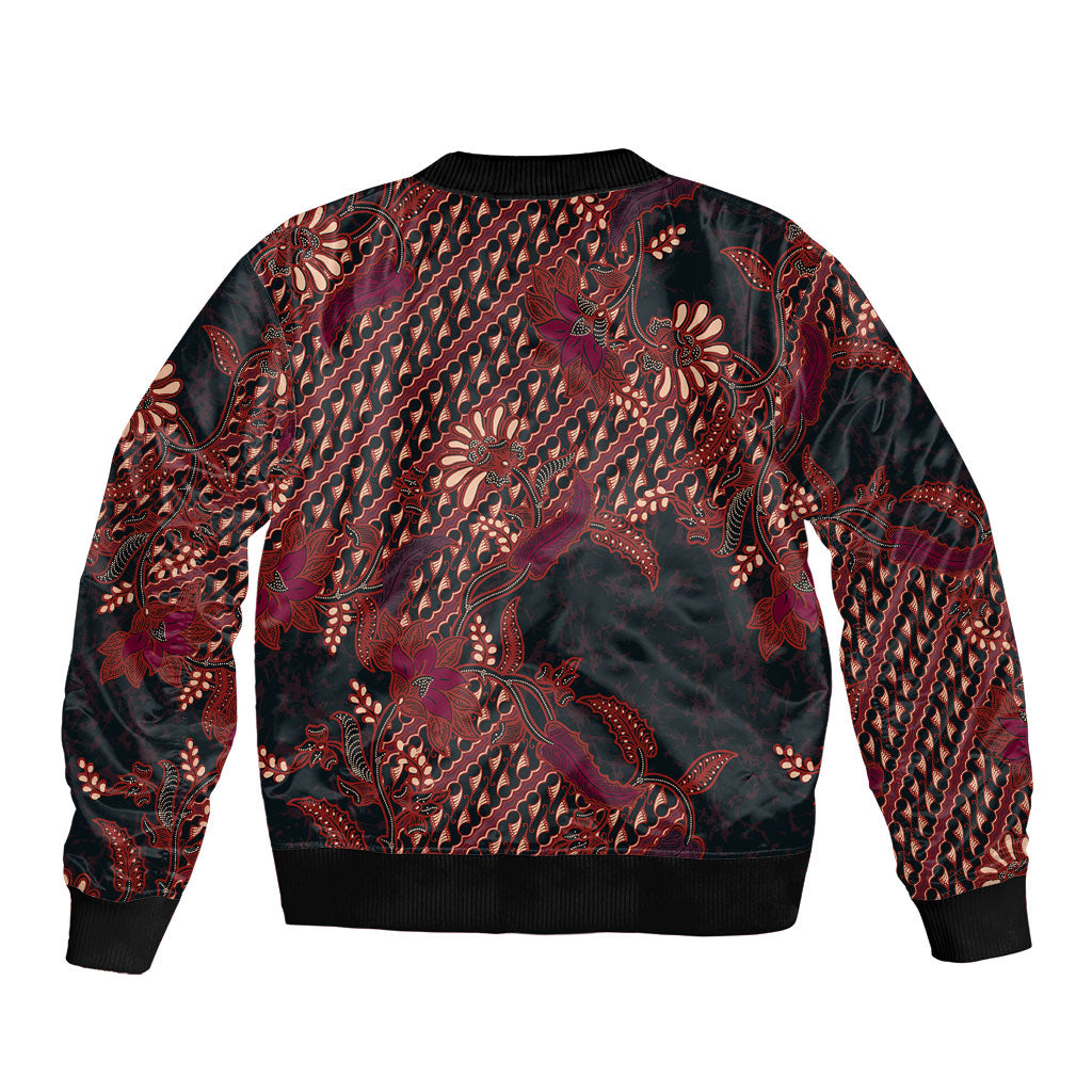 Indonesian Parang Batik Sleeve Zip Bomber Jacket Red Floral Pattern LT05 - Polynesian Pride