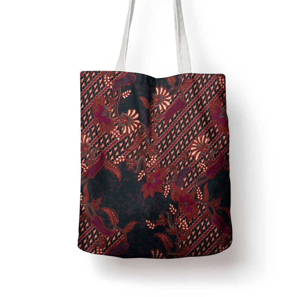 Indonesian Parang Batik Tote Bag Red Floral Pattern LT05 - Polynesian Pride