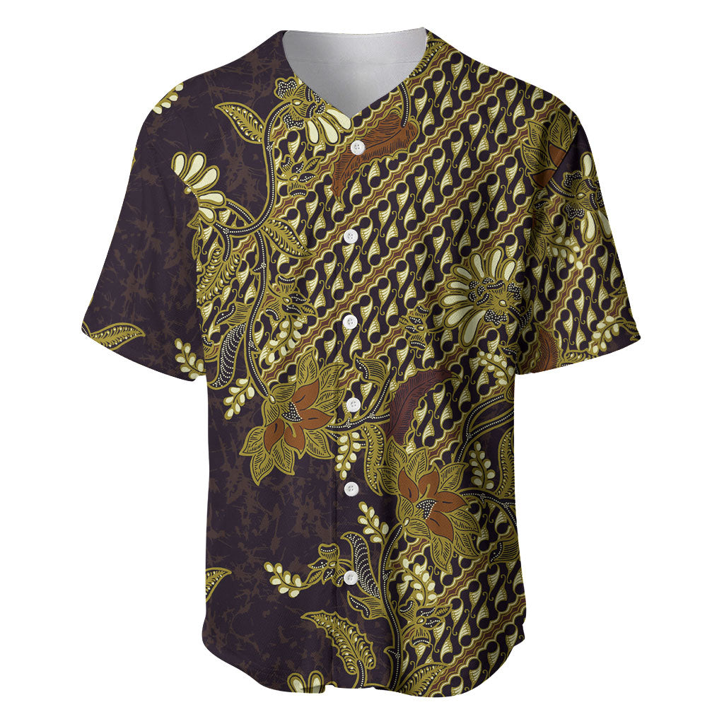 Indonesian Parang Batik Baseball Jersey Yellow Floral Pattern LT05 Yellow - Polynesian Pride