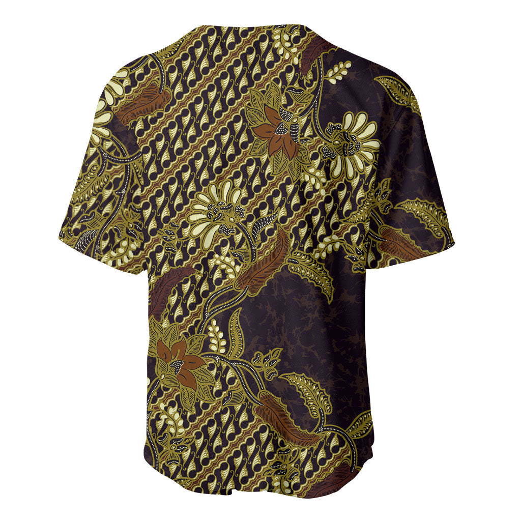 Indonesian Parang Batik Baseball Jersey Yellow Floral Pattern LT05 - Polynesian Pride