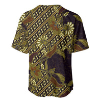 Indonesian Parang Batik Baseball Jersey Yellow Floral Pattern LT05 - Polynesian Pride