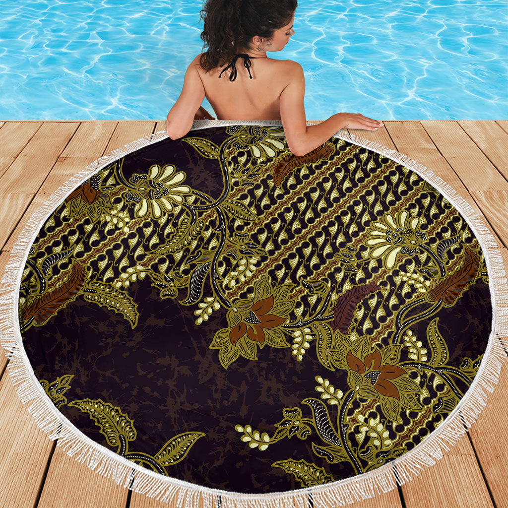 Indonesian Parang Batik Beach Blanket Yellow Floral Pattern LT05 - Polynesian Pride