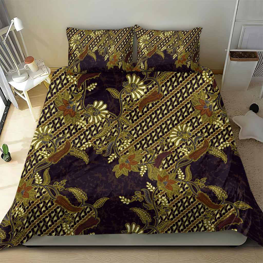 Indonesian Parang Batik Bedding Set Yellow Floral Pattern LT05 - Polynesian Pride