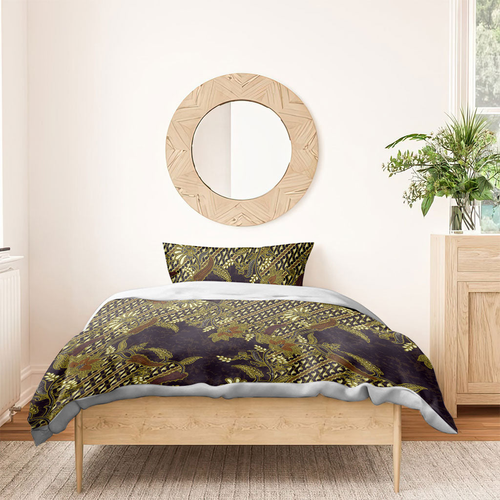 Indonesian Parang Batik Bedding Set Yellow Floral Pattern LT05 - Polynesian Pride