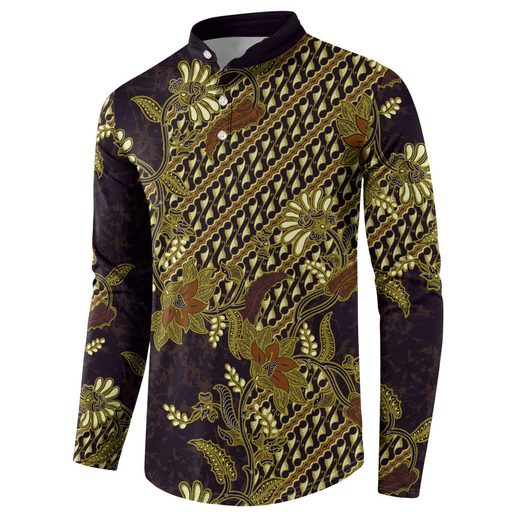 Indonesian Parang Batik Button Sweatshirt Yellow Floral Pattern LT05 - Polynesian Pride