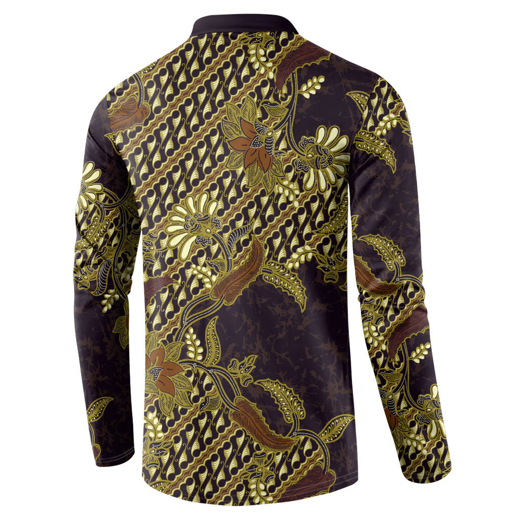 Indonesian Parang Batik Button Sweatshirt Yellow Floral Pattern LT05 - Polynesian Pride