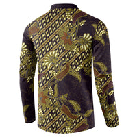 Indonesian Parang Batik Button Sweatshirt Yellow Floral Pattern LT05 - Polynesian Pride