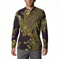 Indonesian Parang Batik Button Sweatshirt Yellow Floral Pattern LT05 - Polynesian Pride