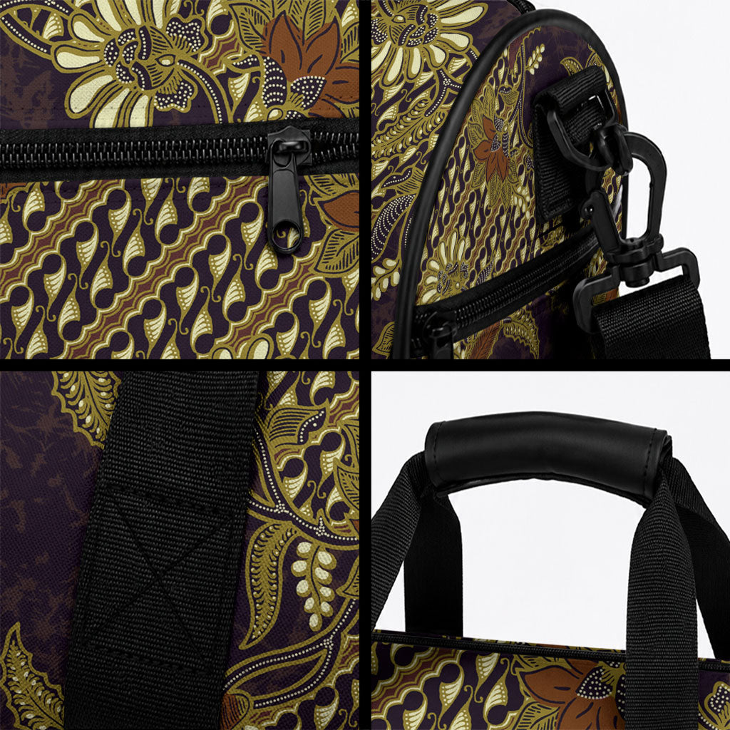 Indonesian Parang Batik Duffle Bag Yellow Floral Pattern LT05 - Polynesian Pride