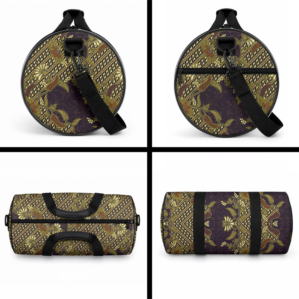 Indonesian Parang Batik Duffle Bag Yellow Floral Pattern LT05 - Polynesian Pride