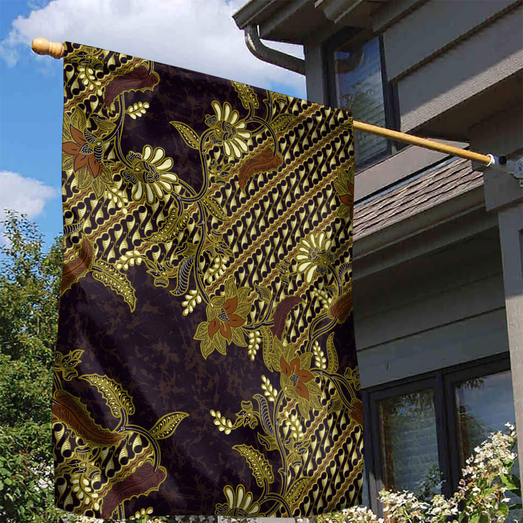 Indonesian Parang Batik Garden Flag Yellow Floral Pattern LT05 - Polynesian Pride