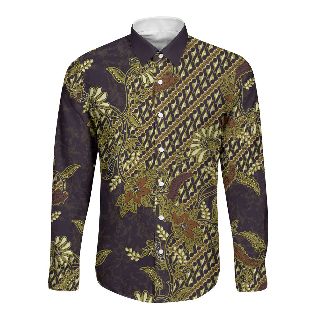 Indonesian Parang Batik Long Sleeve Button Shirt Yellow Floral Pattern LT05 Unisex Yellow - Polynesian Pride