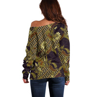 Indonesian Parang Batik Off Shoulder Sweater Yellow Floral Pattern LT05 - Polynesian Pride