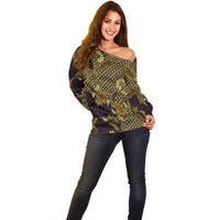Indonesian Parang Batik Off Shoulder Sweater Yellow Floral Pattern LT05 - Polynesian Pride