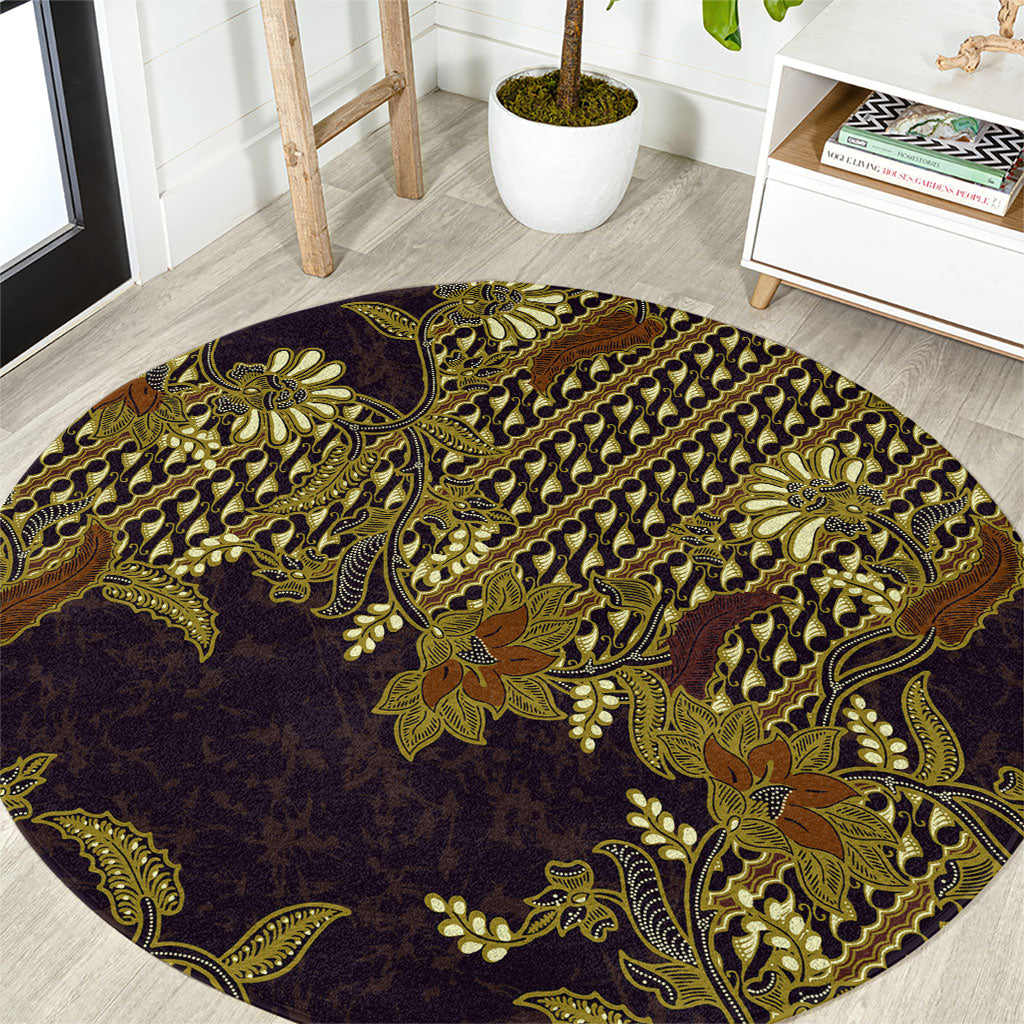 Indonesian Parang Batik Round Carpet Yellow Floral Pattern LT05 Yellow - Polynesian Pride