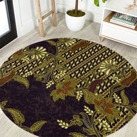 Indonesian Parang Batik Round Carpet Yellow Floral Pattern LT05 Yellow - Polynesian Pride