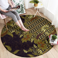 Indonesian Parang Batik Round Carpet Yellow Floral Pattern LT05 - Polynesian Pride