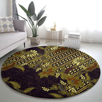 Indonesian Parang Batik Round Carpet Yellow Floral Pattern LT05 - Polynesian Pride