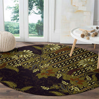 Indonesian Parang Batik Round Carpet Yellow Floral Pattern LT05 - Polynesian Pride