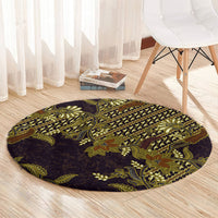 Indonesian Parang Batik Round Carpet Yellow Floral Pattern LT05 - Polynesian Pride