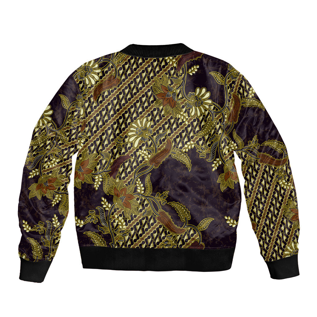 Indonesian Parang Batik Sleeve Zip Bomber Jacket Yellow Floral Pattern LT05 - Polynesian Pride