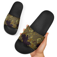 Indonesian Parang Batik Slide Sandals Yellow Floral Pattern LT05 - Polynesian Pride