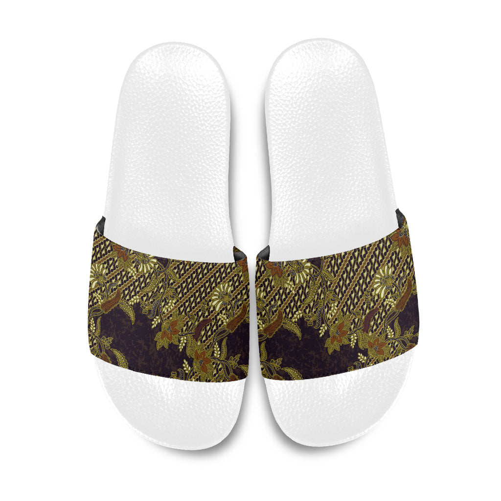 Indonesian Parang Batik Slide Sandals Yellow Floral Pattern LT05 Yellow - Polynesian Pride