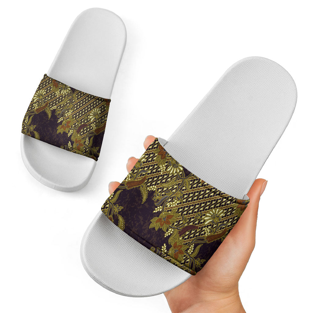 Indonesian Parang Batik Slide Sandals Yellow Floral Pattern LT05 - Polynesian Pride