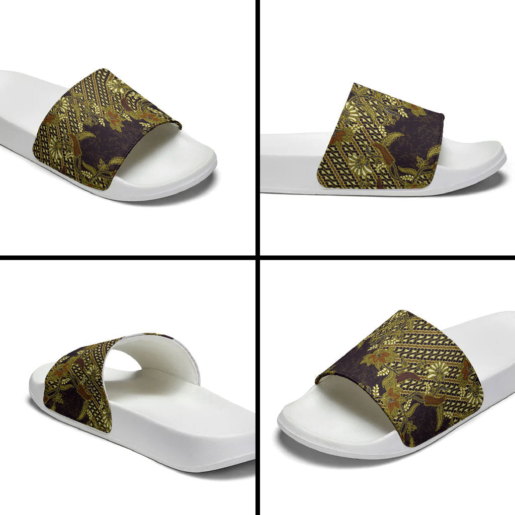 Indonesian Parang Batik Slide Sandals Yellow Floral Pattern LT05 - Polynesian Pride