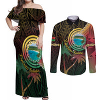 Vanuatu Espiritu Santo Island Couples Matching Off Shoulder Maxi Dress and Long Sleeve Button Shirt Beach Landscape LT05 Black - Polynesian Pride
