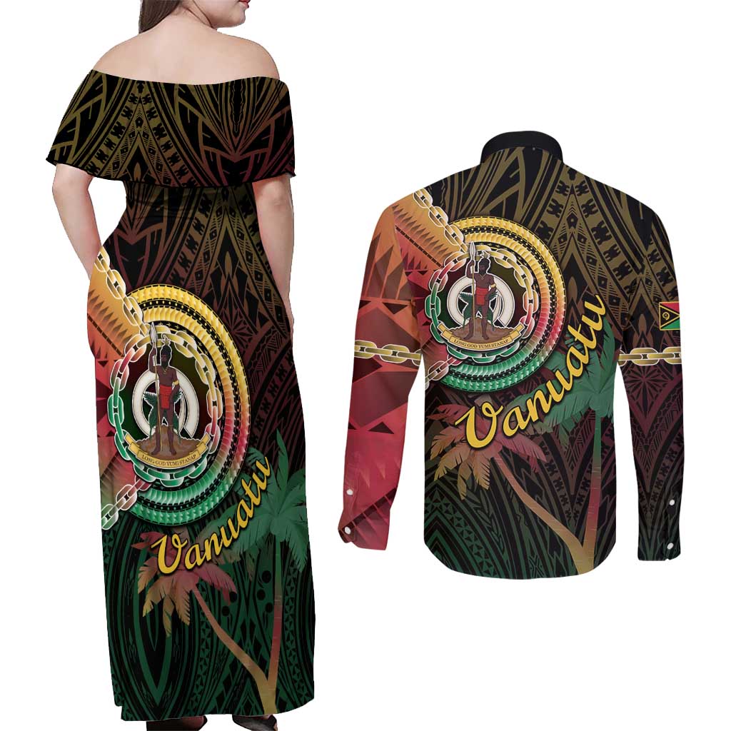 Vanuatu Espiritu Santo Island Couples Matching Off Shoulder Maxi Dress and Long Sleeve Button Shirt Beach Landscape LT05 - Polynesian Pride