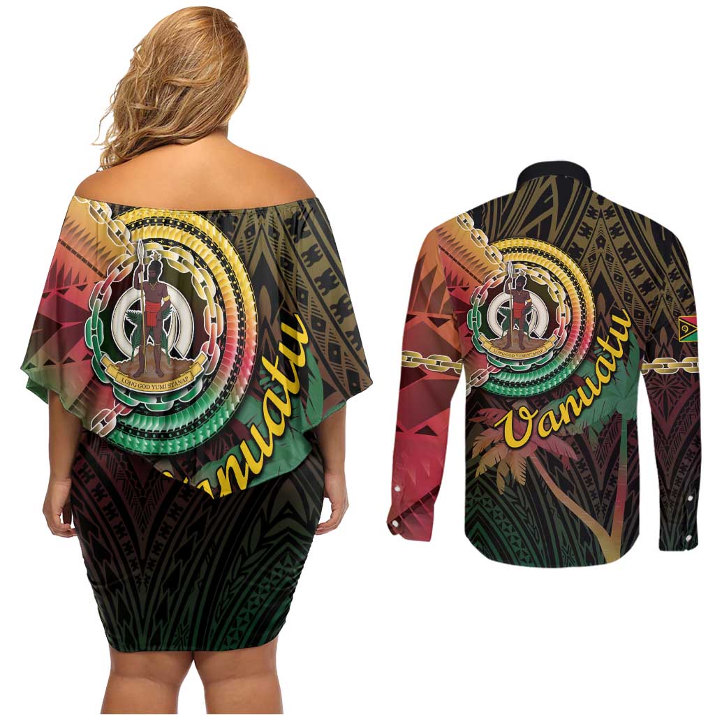 Vanuatu Espiritu Santo Island Couples Matching Off Shoulder Short Dress and Long Sleeve Button Shirt Beach Landscape LT05 - Polynesian Pride