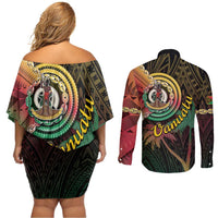 Vanuatu Espiritu Santo Island Couples Matching Off Shoulder Short Dress and Long Sleeve Button Shirt Beach Landscape LT05 - Polynesian Pride