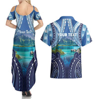 Personalised French Polynesia Bora Bora Couples Matching Summer Maxi Dress and Hawaiian Shirt Beach Landscape Polynesian Style