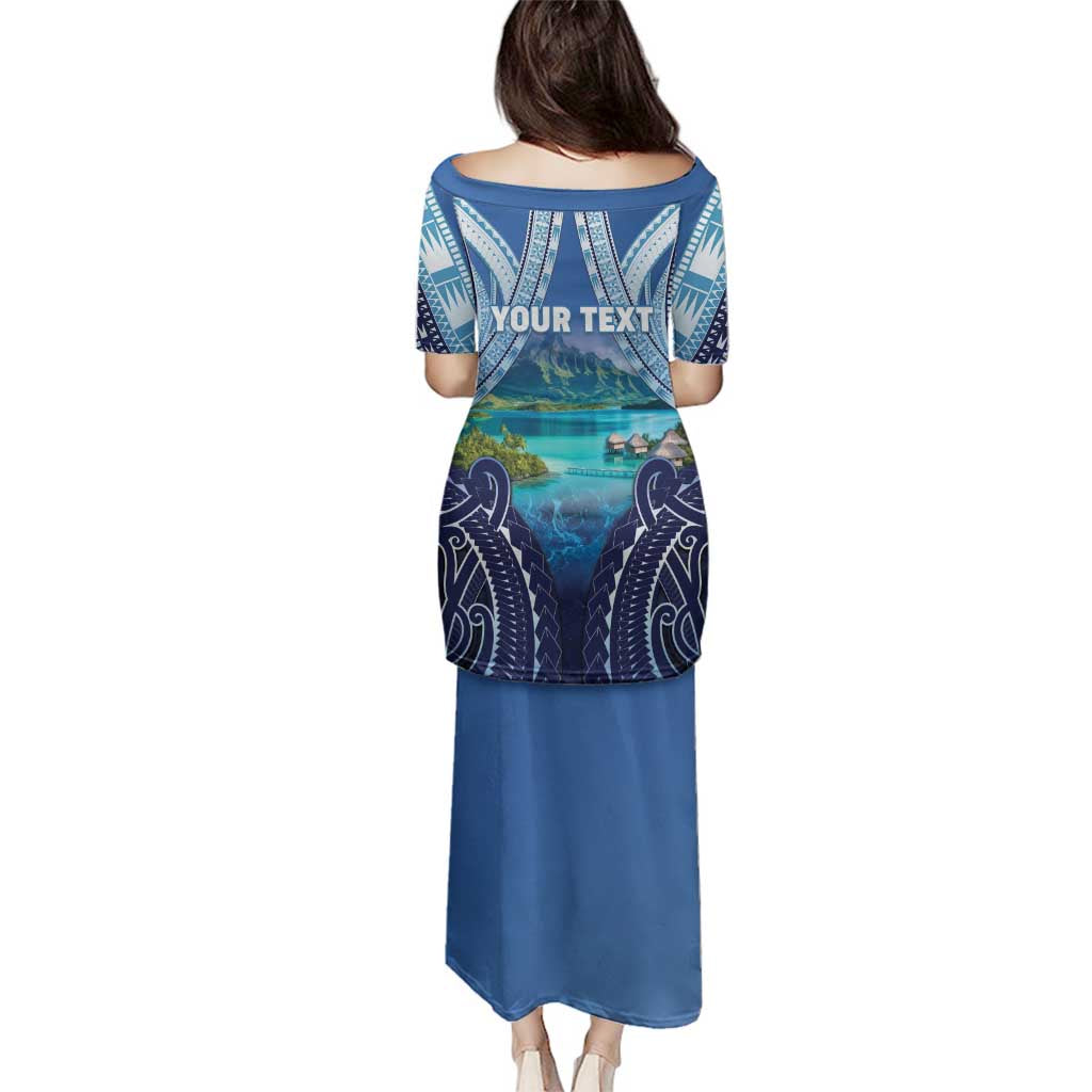 Personalised French Polynesia Bora Bora Family Matching Puletasi and Hawaiian Shirt Beach Landscape Polynesian Style