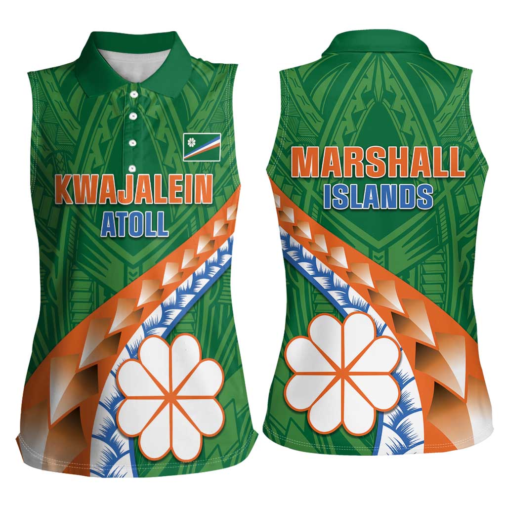 Personalised Marshall Islands Kwajalein Atoll Women Sleeveless Polo Shirt Polynesian Tribal Tattoo
