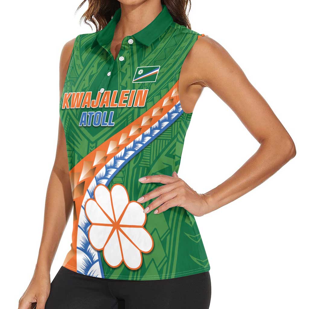 Personalised Marshall Islands Kwajalein Atoll Women Sleeveless Polo Shirt Polynesian Tribal Tattoo