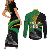 Custom New Zealand And South Africa Rugby Couples Matching Short Sleeve Bodycon Dress and Long Sleeve Button Shirt 2023 Springboks Combine All Black Silver Fern LT05 - Polynesian Pride
