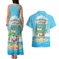 Aloha Hawaii Couples Matching Tank Maxi Dress and Hawaiian Shirt Funny Macaw Parrot Tropical Vibe