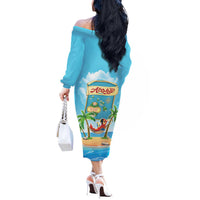 Aloha Hawaii Off The Shoulder Long Sleeve Dress Funny Macaw Parrot Tropical Vibe