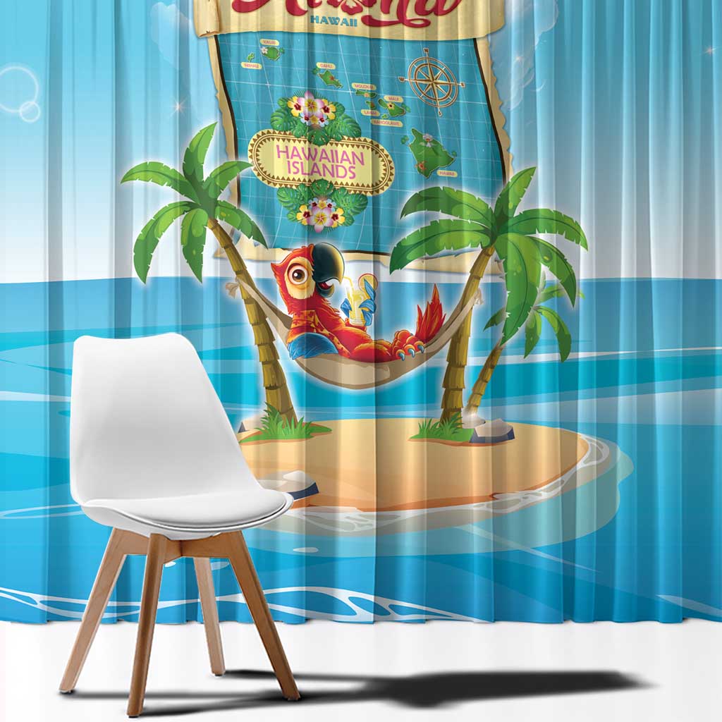 Aloha Hawaii Window Curtain Funny Macaw Parrot Tropical Vibe