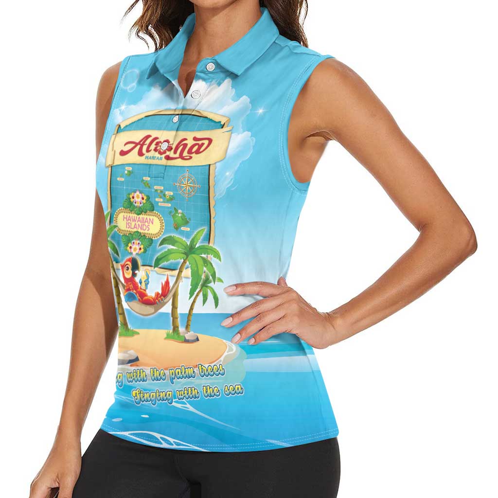 Aloha Hawaii Women Sleeveless Polo Shirt Funny Macaw Parrot Tropical Vibe