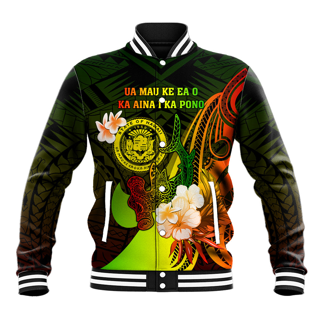 Personalised Hawaii State Motto Baseball Jacket Hawaiian Tribal Reggae Hammerhead Shark LT05 Unisex Reggae - Polynesian Pride