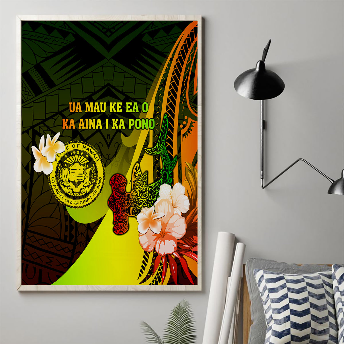 Hawaii State Motto Canvas Wall Art Hawaiian Tribal Reggae Hammerhead Shark LT05 - Polynesian Pride