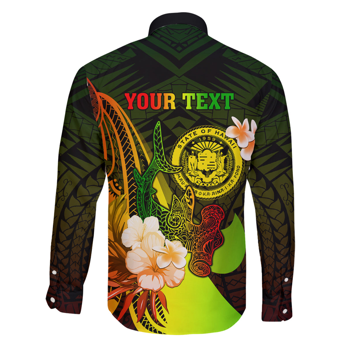 Personalised Hawaii State Motto Family Matching Tank Maxi Dress and Hawaiian Shirt Hawaiian Tribal Reggae Hammerhead Shark LT05 - Polynesian Pride