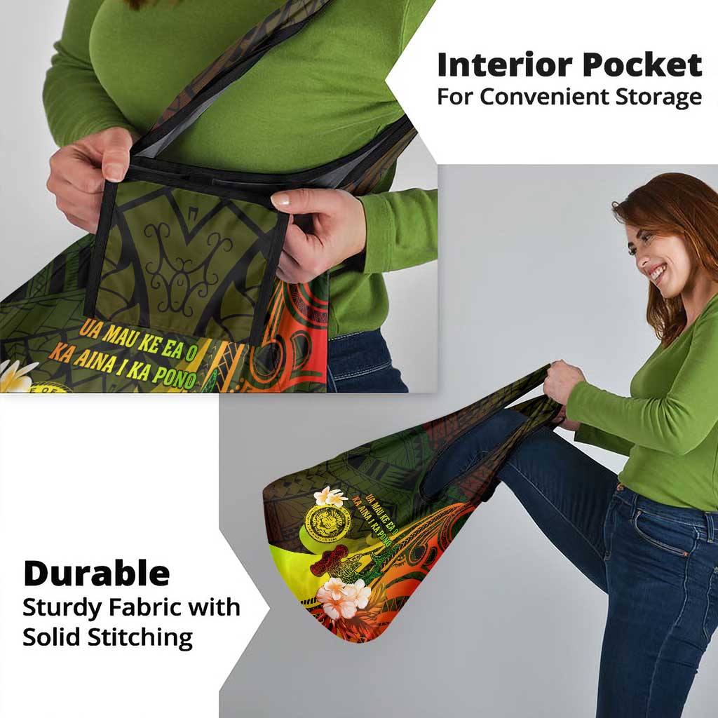 Hawaii State Motto Grocery Bag Hawaiian Tribal Reggae Hammerhead Shark