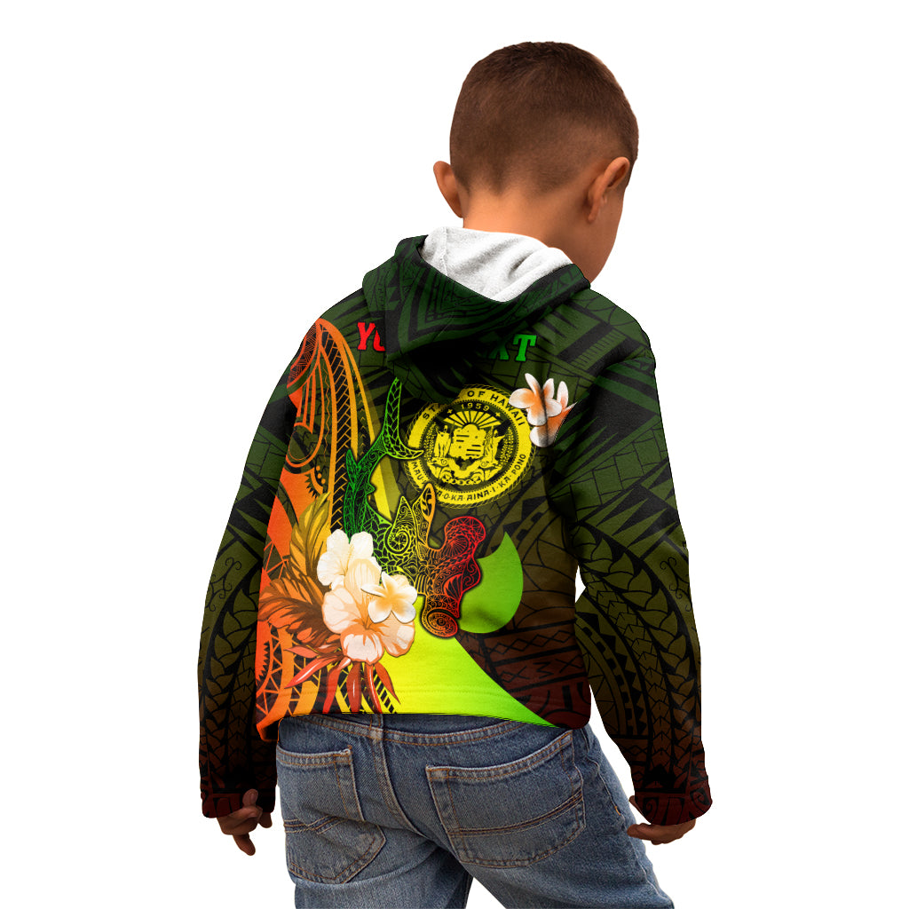 Personalised Hawaii State Motto Kid Hoodie Hawaiian Tribal Reggae Hammerhead Shark LT05 - Polynesian Pride